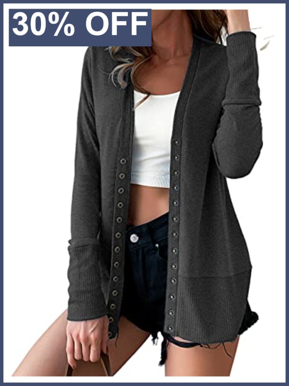 Lightweight V-Neck Snap Button Front Cardigan Sweater Long Sleeve